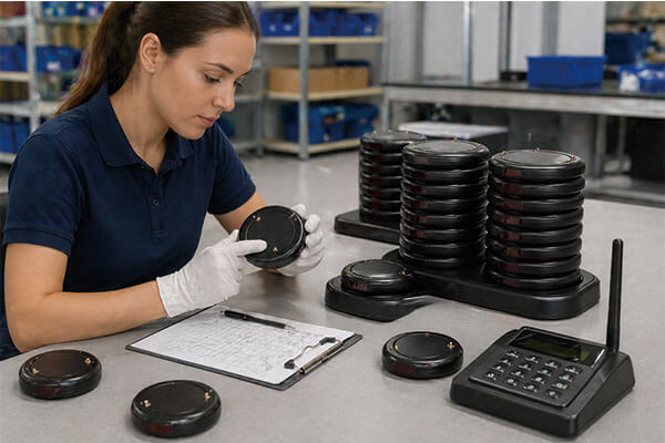 A quality control inspector checking electronic devices