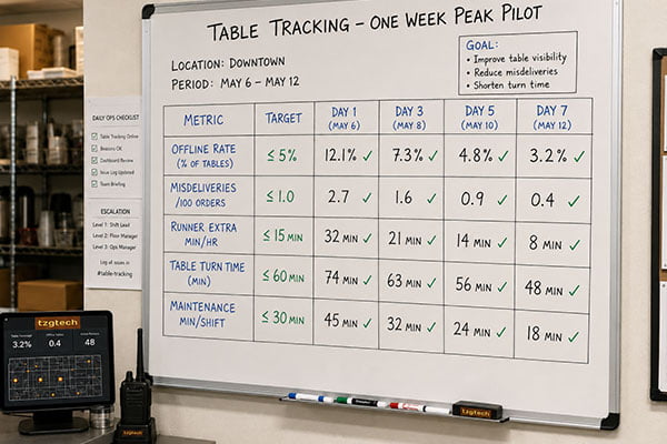 Pilot metrics on a whiteboard